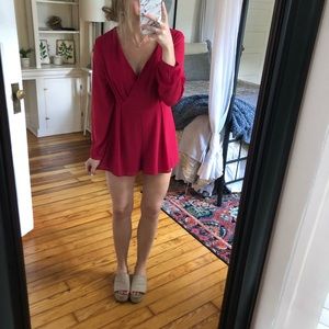 Love Culture Red Long Sleeve Front Wrap Romper